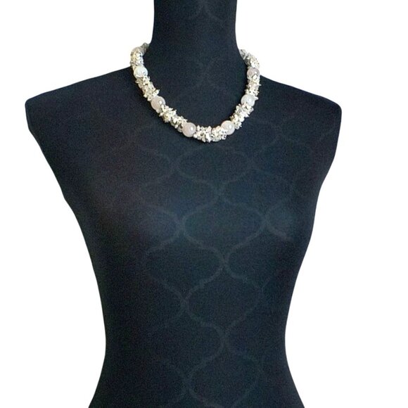 Vintage Rose Quartz & Quartz Crystal Beaded Necklace with Freshwater Pearl - Picture 3 of 7